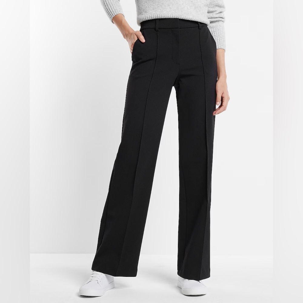 Express High Waisted Pintuck Straight Leg Trouser Pant (2)